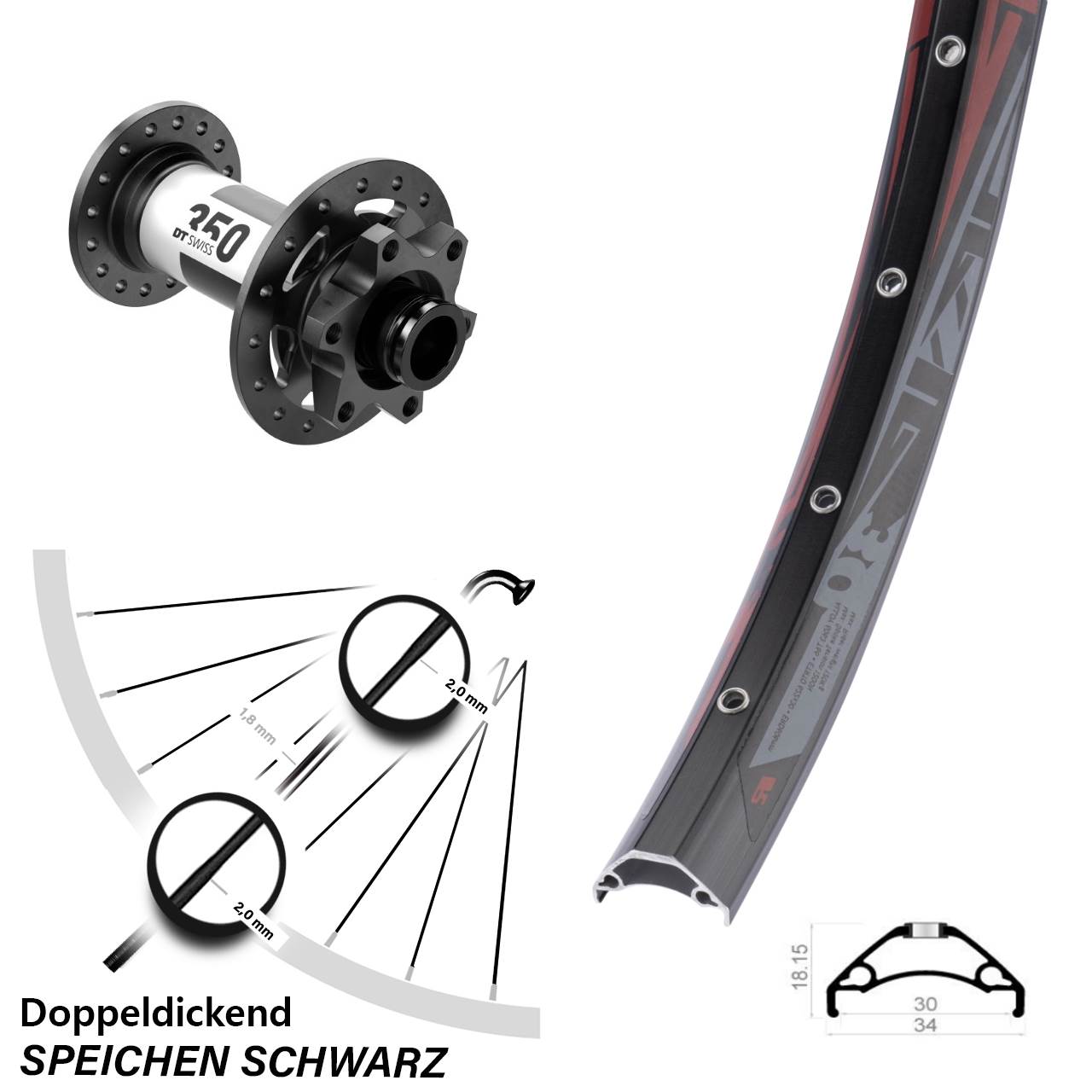 Boost Disc Vorderrad 15x110 29 Zoll Rodi TRYP 30 DT Swiss 350