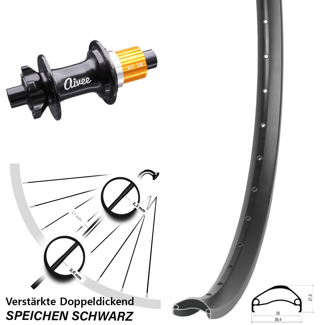 29 Zoll Ambrosio E35 Aivee Disc Hinterrad 12x148 Micro Spline