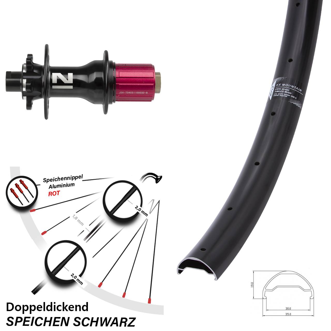 29 Zoll MTB Hinterrad Novatec D792 Disc 6-loch KX Mountain TR Steckachse 8-12 fach