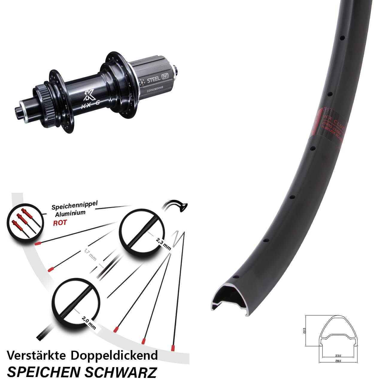 Centerlock Hinterrad 26 Zoll KX-GS Clue verstärkt 8-12 fach für Schnellspanner