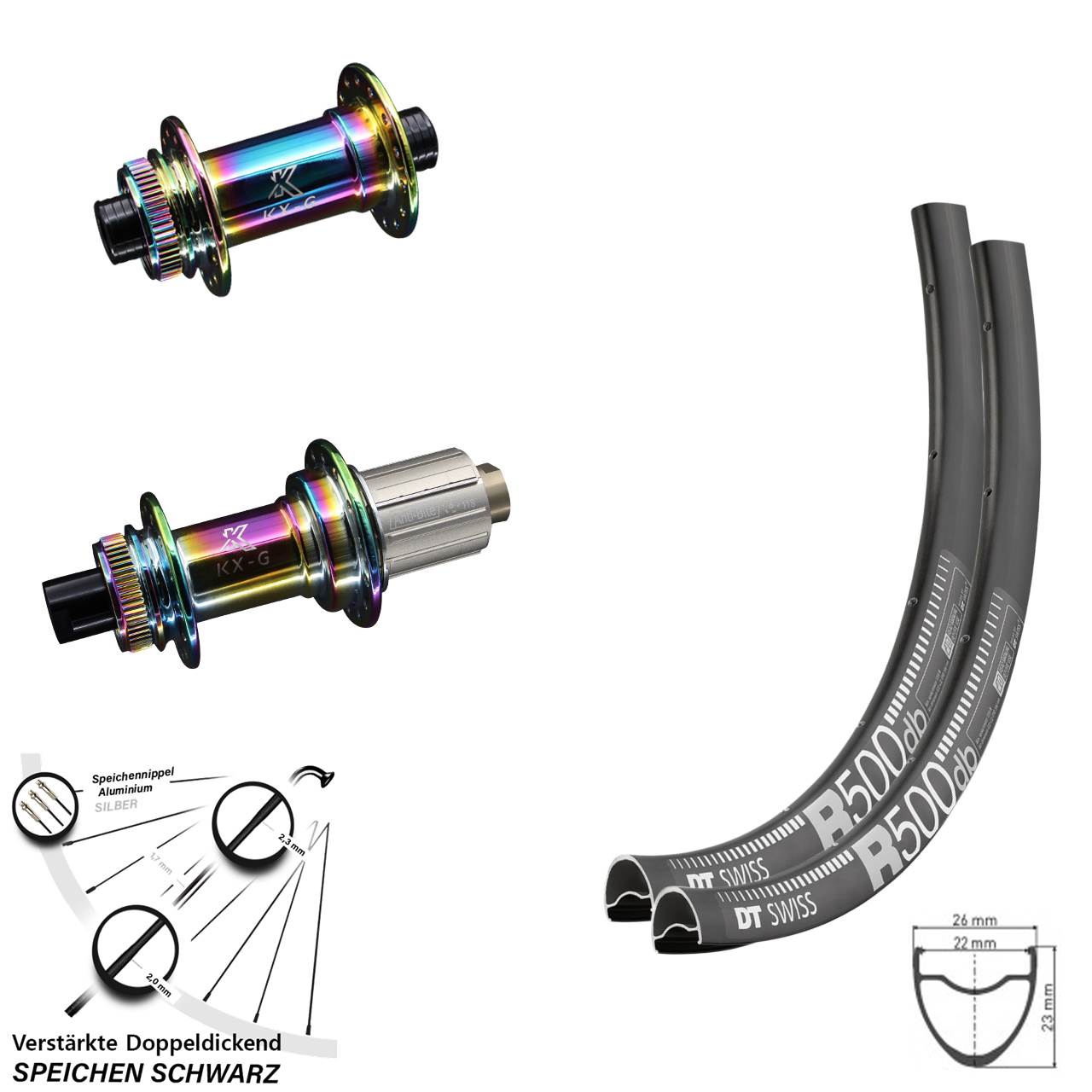 29 Zoll DT Swiss R500 KX-G Oilslick Disc Laufrad-Satz 12x100/142 8-12 fach HG