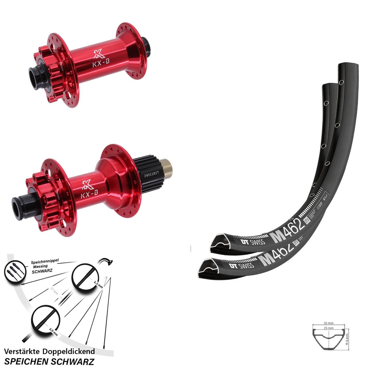 DT Swiss M 462 KX-B rot 650B Disc Laufrad-Satz 15x110 12x148 Shimano Micro Spline