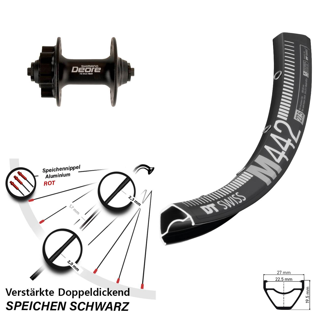 DT Swiss M 442 Shimano Deore 28 Zoll Disc Laufrad für Schnellspanner