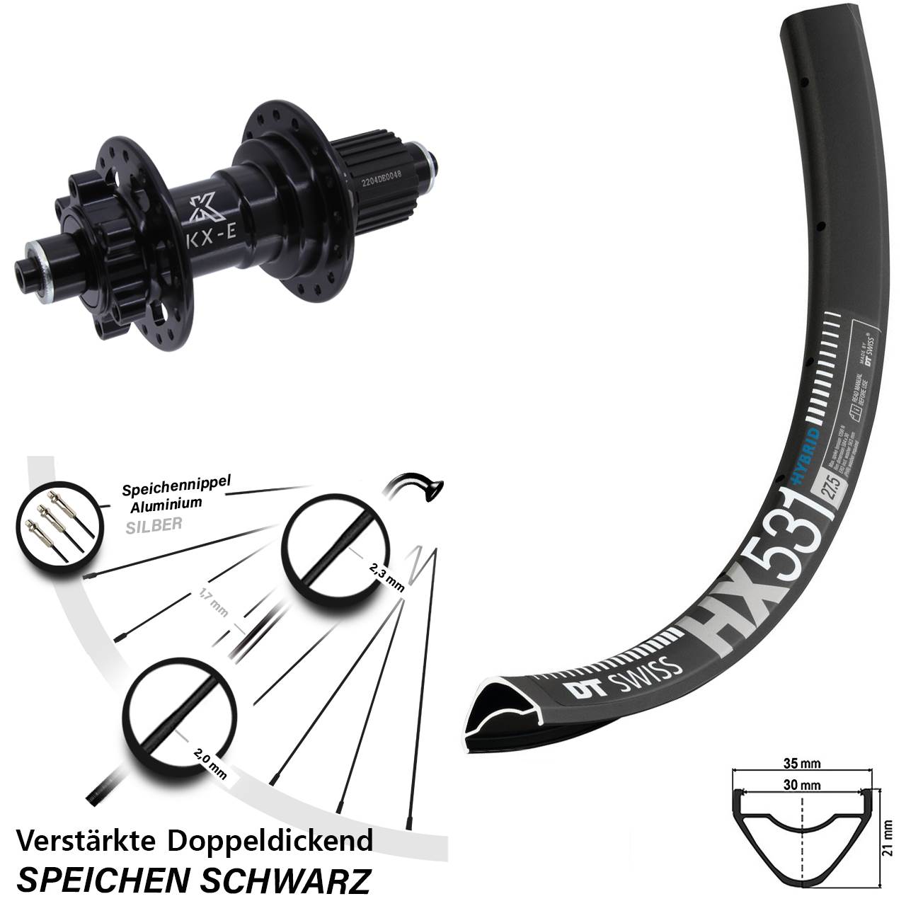 29 Zoll DT Swiss HX531 KX-E Disc Laufrad QR Shimano Micro Spline