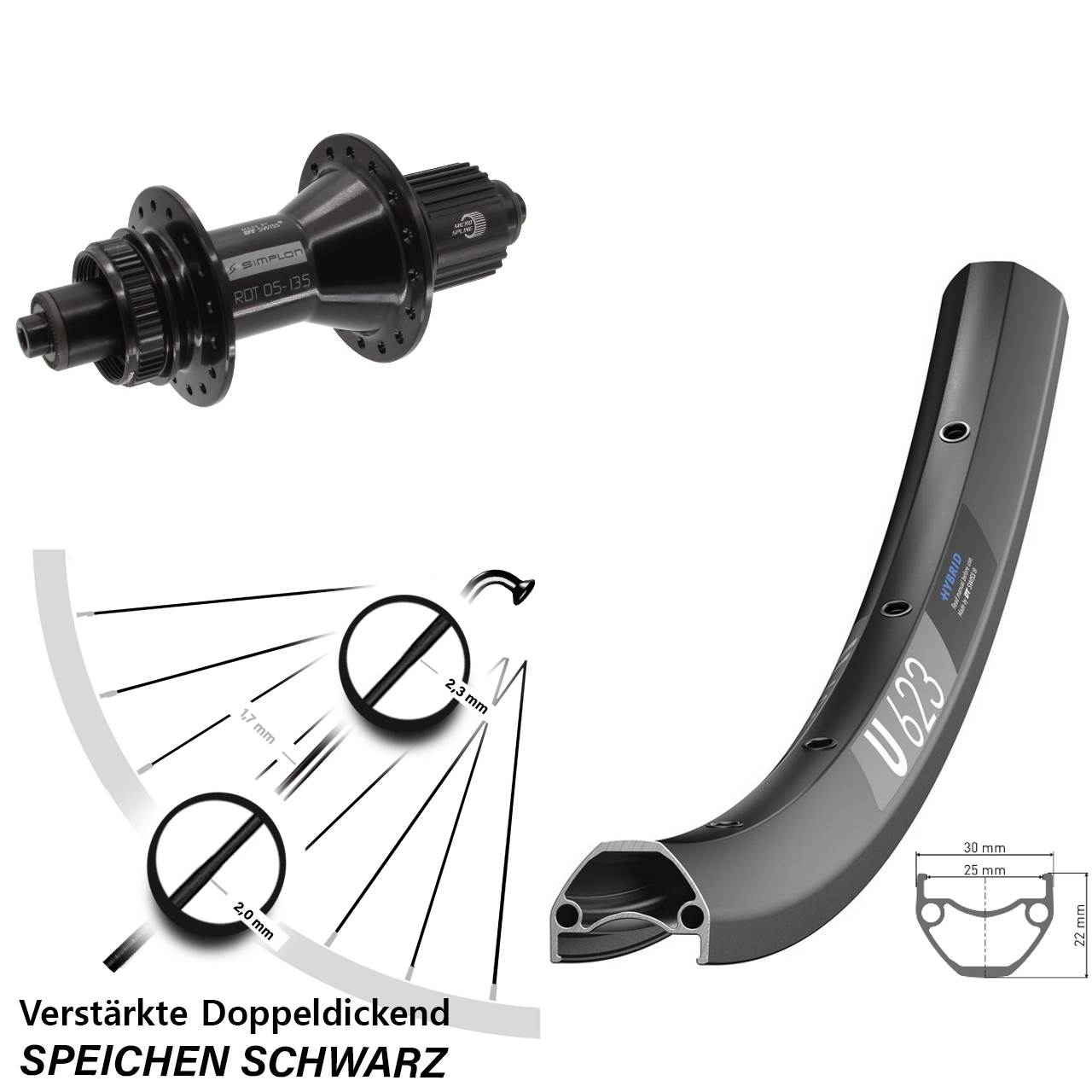 DT Swiss U623-370 Hybrid 28 Zoll Centerlock Hinterrad für Schnellspanner Micro Spline