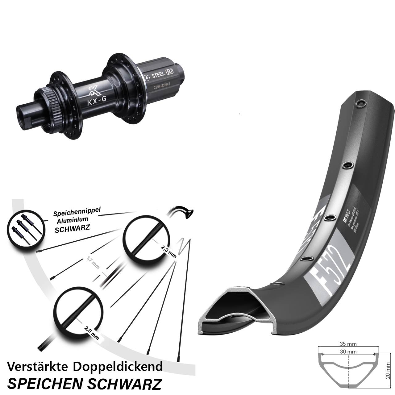 27,5 Zoll DT Swiss F 572 KX-GS verstärkt Centerlock Hinterrad 12x142 8-12 fach HG