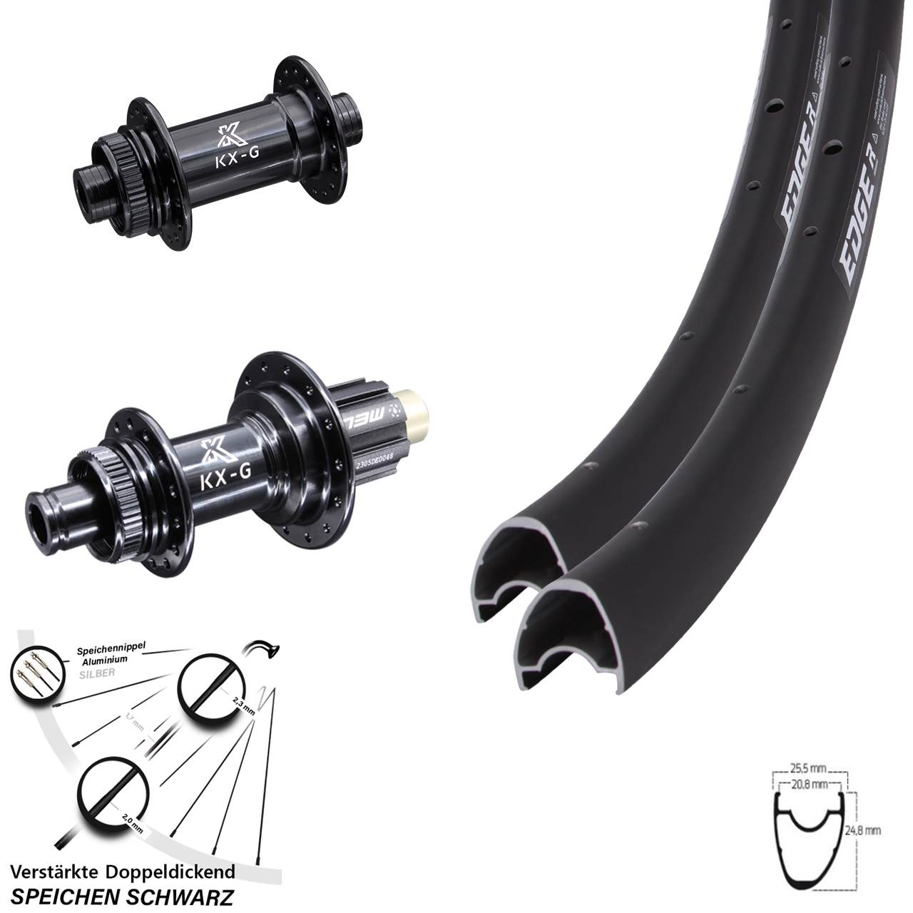 28 Zoll Ryde Edge R25 OS KX-G Disc Laufrad-Satz 15x100 12x142 Campagnolo N3W