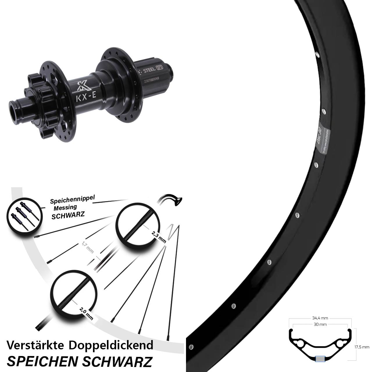 27,5 Zoll Ryde Disc 30 KX-E Heavy Duty Disc Hinterrad 12x148 8-12 fach HG