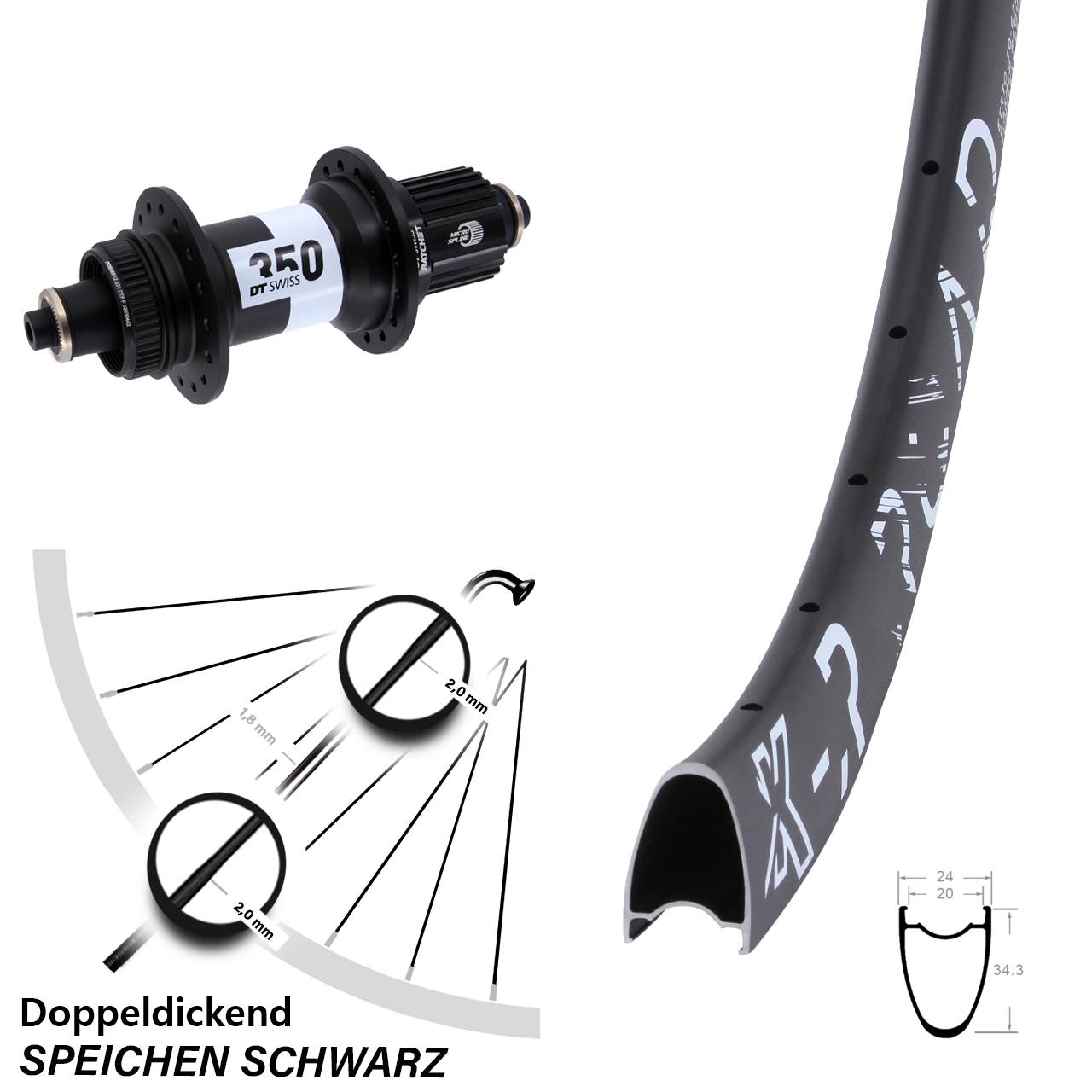 KX-R Road DT Swiss 350 28 Zoll Disc Hinterrad QR Micro Spline