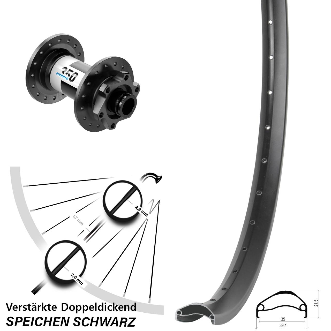 29 Zoll Ambrosio E35 DT Swiss 350 Hybrid Vorderrad 6-Loch 15x100
