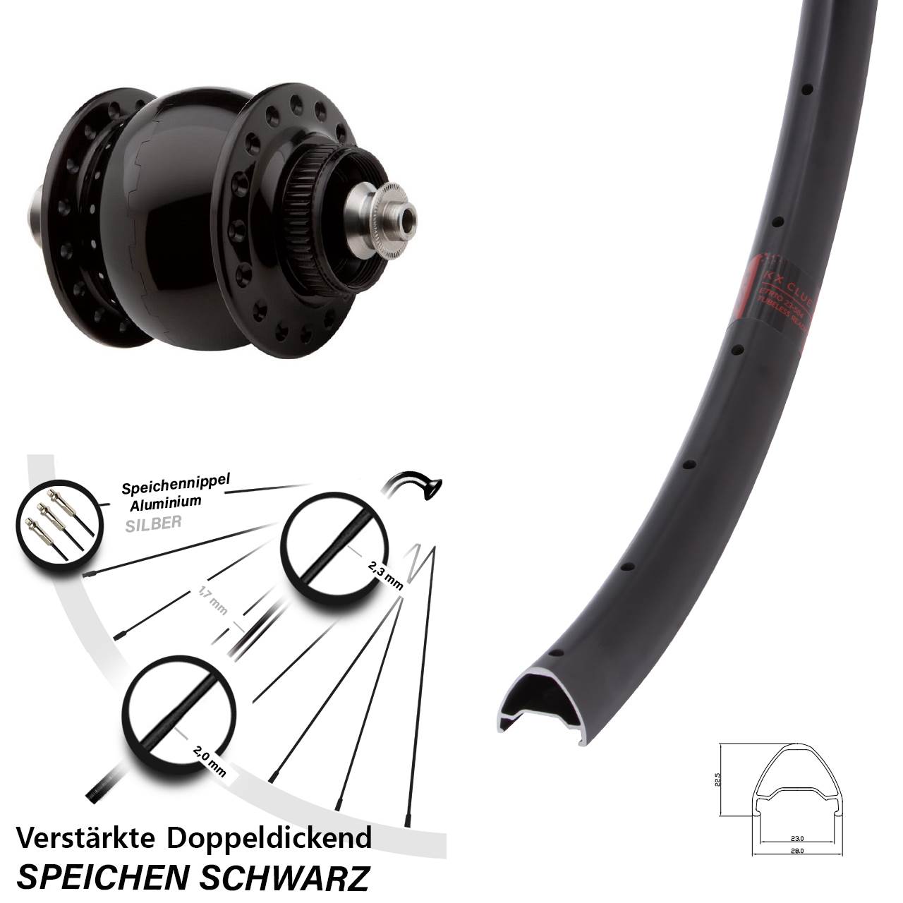 26 Zoll KX Clue SON 28 Dynamo-Vorderrad Centerlock für Schnellspanner