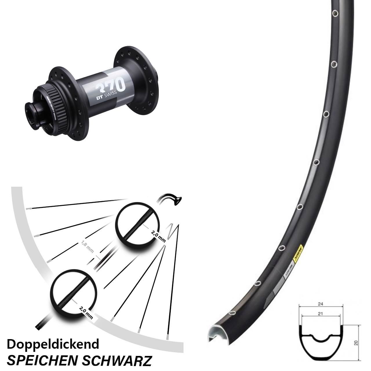 Disc Vorderrad 28-29 Zoll Mavic XC621 DT Swiss 370 12x100