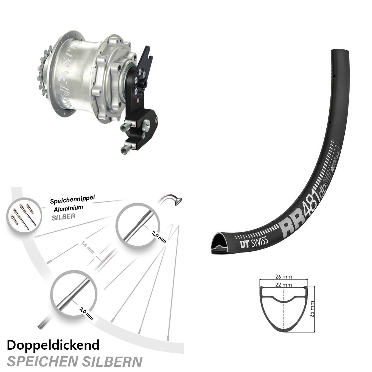 28 Zoll DT Swiss RR 481 Rohloff Speedhub CC DB OEM2 Tandem