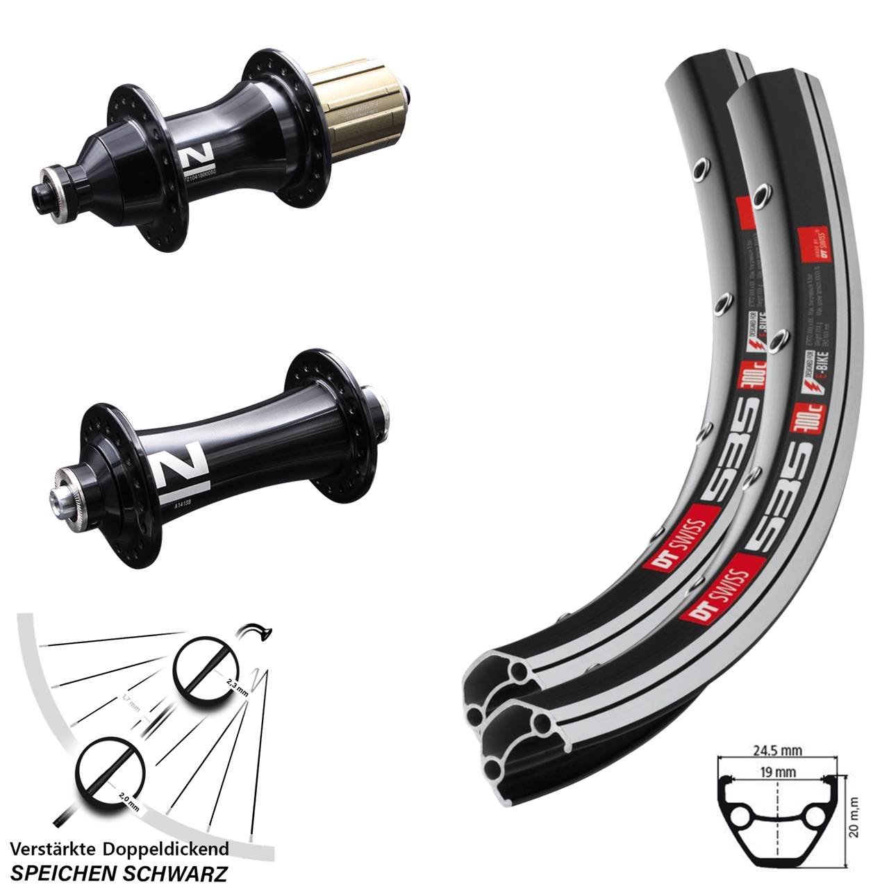 Laufrad-Satz 26 Zoll DT Swiss 535 Novatec A-141-SB/F162SB 8-12 fach QR