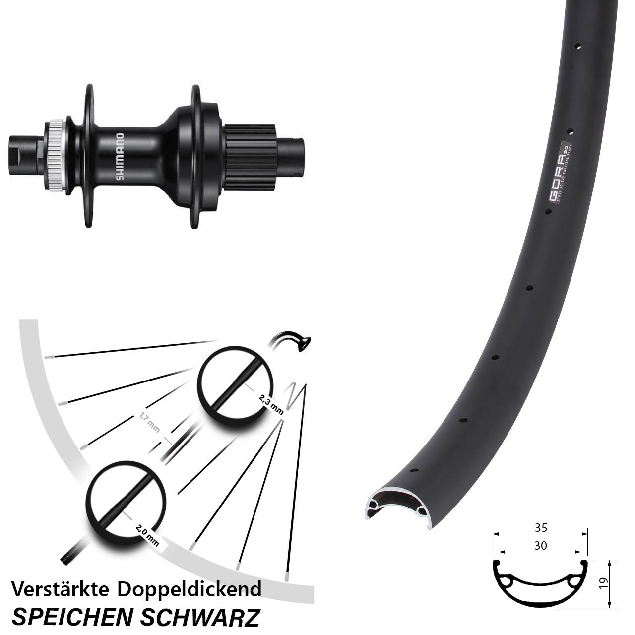 26 Zoll Gora 30 Shimano FH-MT510 Disc Hinterrad 12x142 Micro Spline