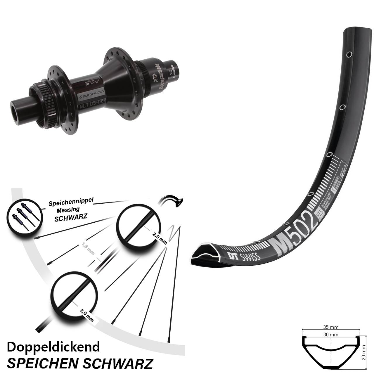 DT Swiss M502-370 27,5 Zoll Centerlock Hinterrad 12x142 XD