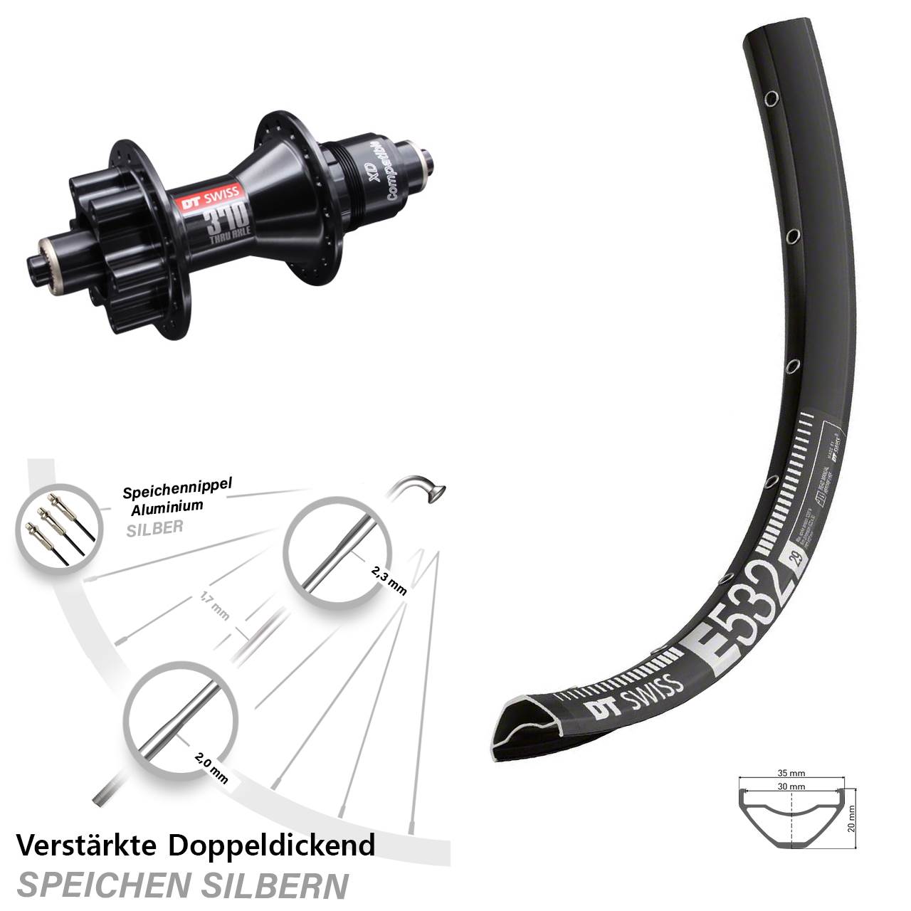 6-Loch Hinterrad 29 Zoll DT Swiss E 532 370 Sram XD 5x135 mm