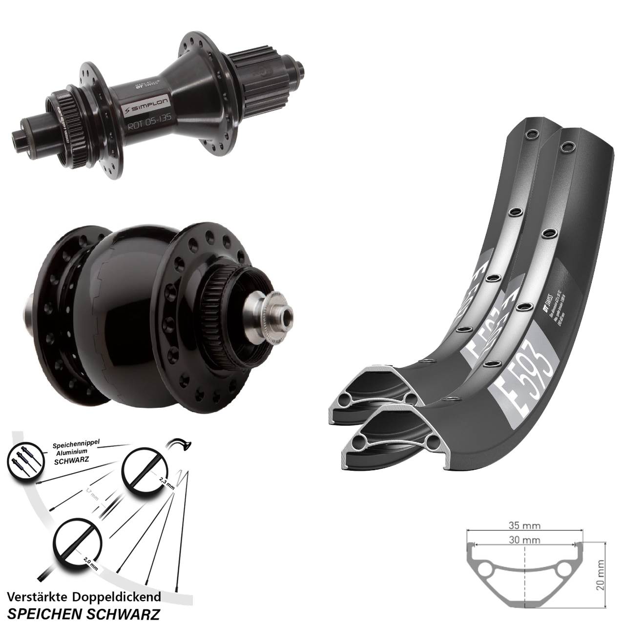 DT Swiss E 593 370 Hybrid SONdelux 29 Zoll Disc Laufradsatz QR Shimano Micro Spline