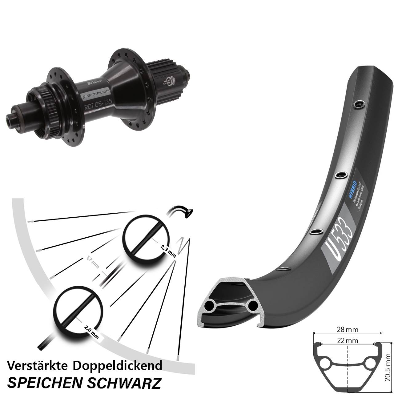 Disc Laufrad 27,5 Zoll DT Swiss U533-370 Hybrid Micro Spline QR