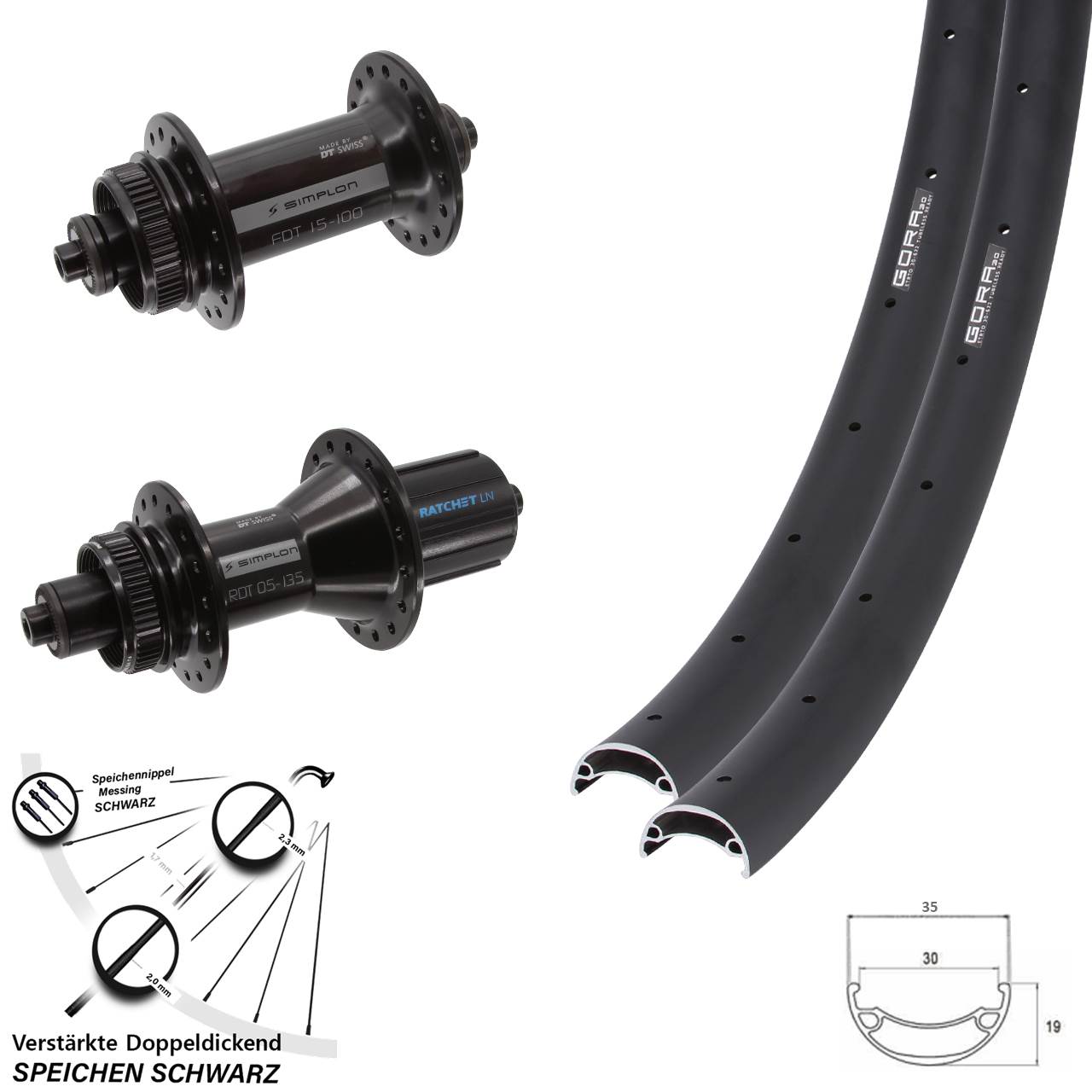 Disc Laufradsatz für Schnellspanner 29 Zoll Gora 30-370 DT Swiss 370 Hybrid 8-11 fach HG