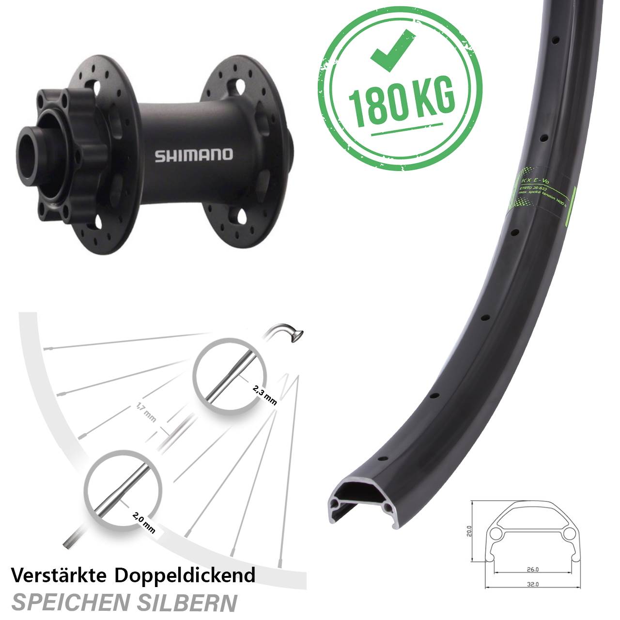 Vorderrad 6-Loch 27,5 Zoll KX Evo Shimano Deore XT HB-M758 15x100