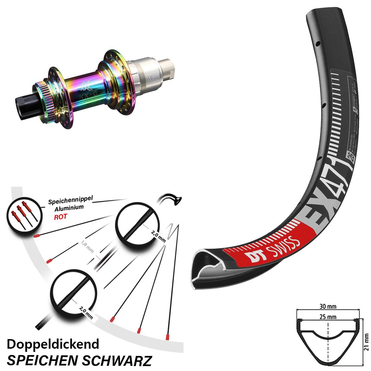 27,5 Zoll DT Swiss EX471 KX-G Oilslick Disc Hinterrad 12x142