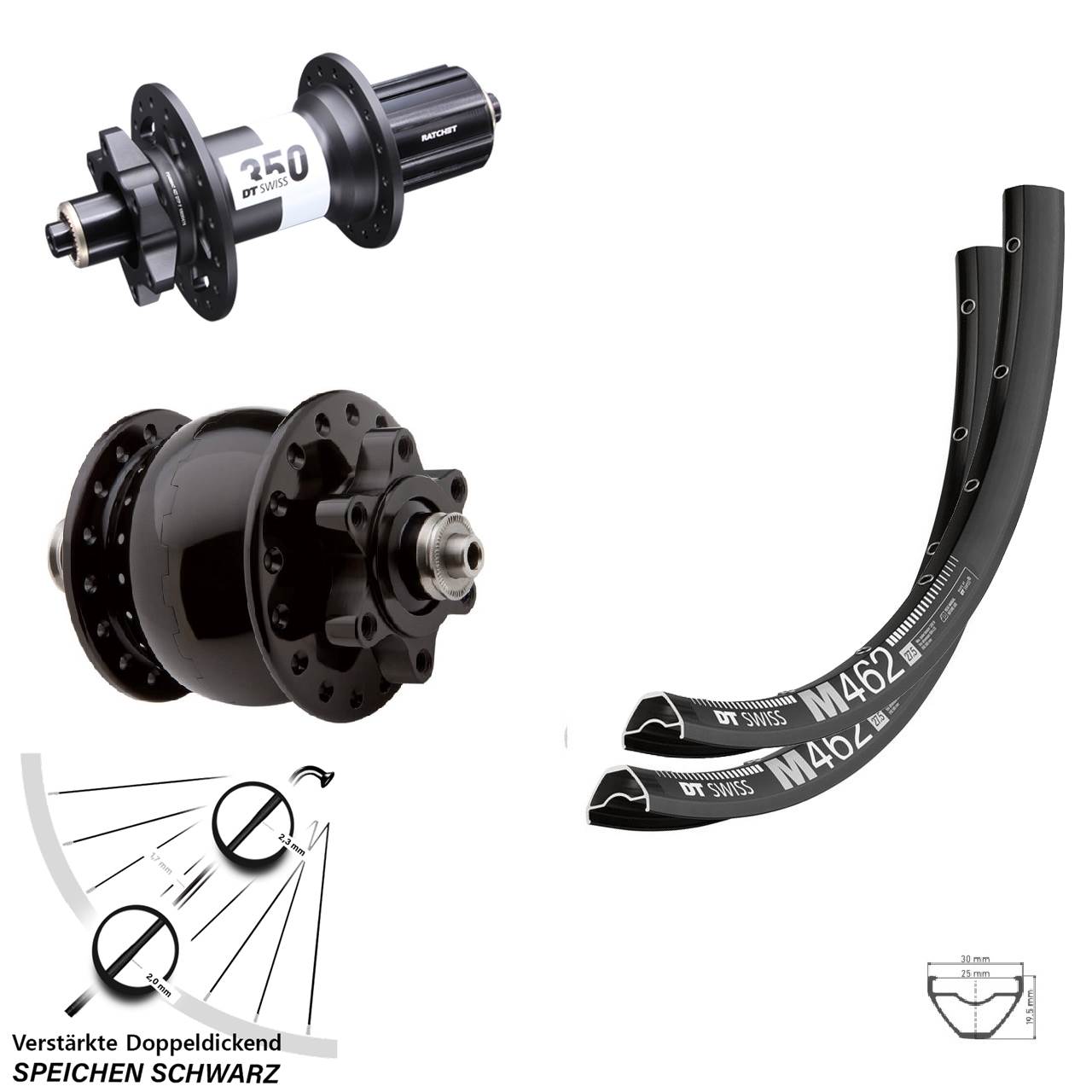 Laufradsatz QR 27,5 Zoll DT Swiss M 462-350 Ratchet 36 Disc SON 28 8-11 fach HG