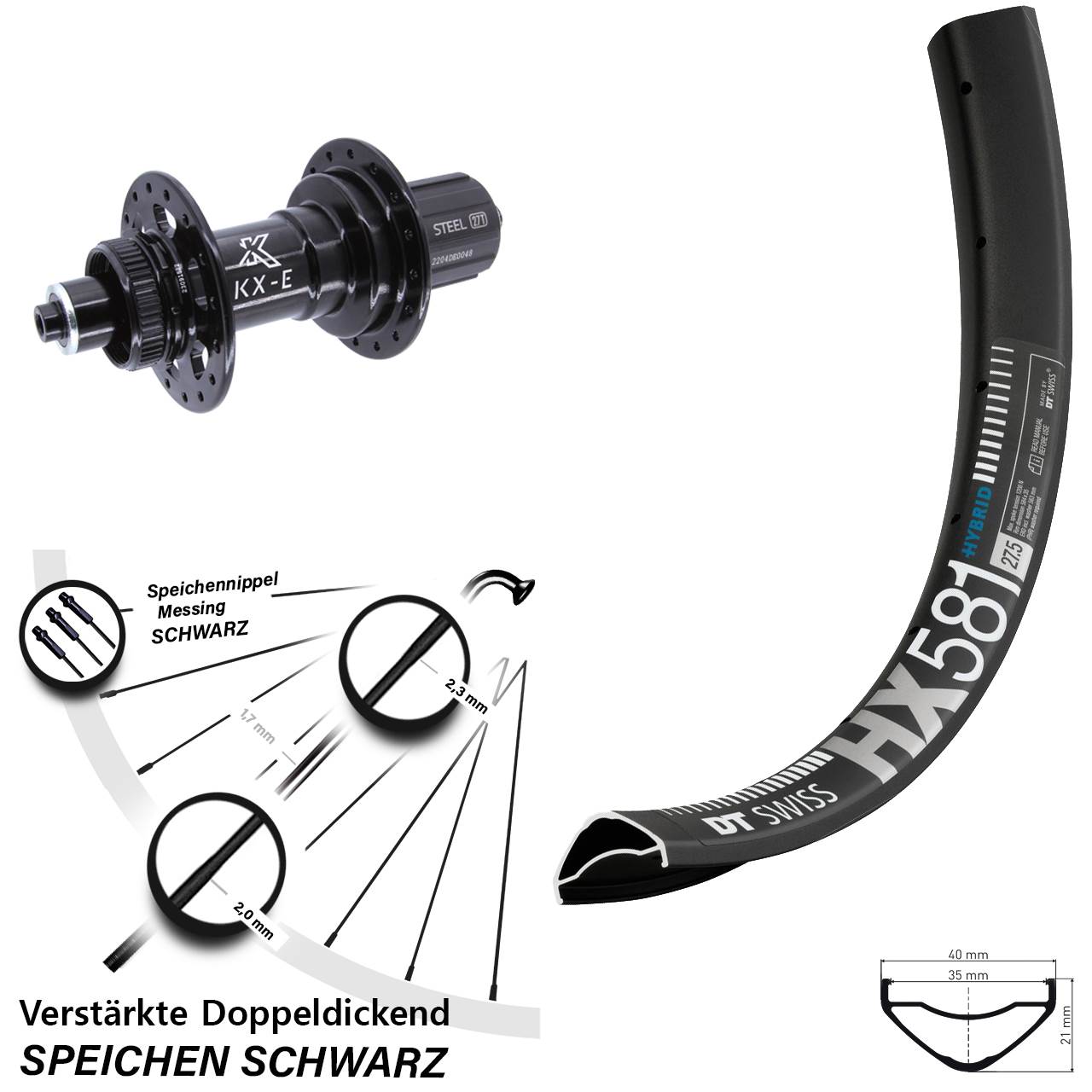 Disc Laufrad für Schnellspanner 27,5 Zoll DT Swiss HX 581 KX-E 8-12 fach