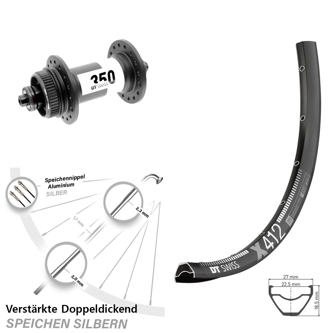 DT Swiss X 412-350 Disc 29 Zoll Laufrad für Schnellspanner