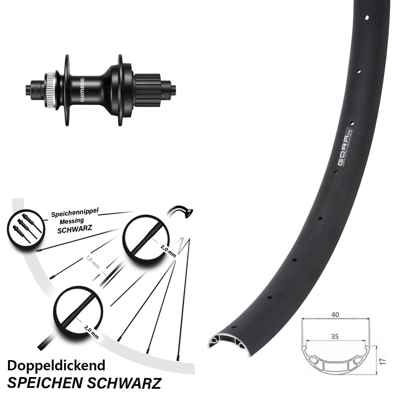 27,5 Zoll Gora 35 Shimano FH-MT500 Disc Laufrad QR Micro Spline