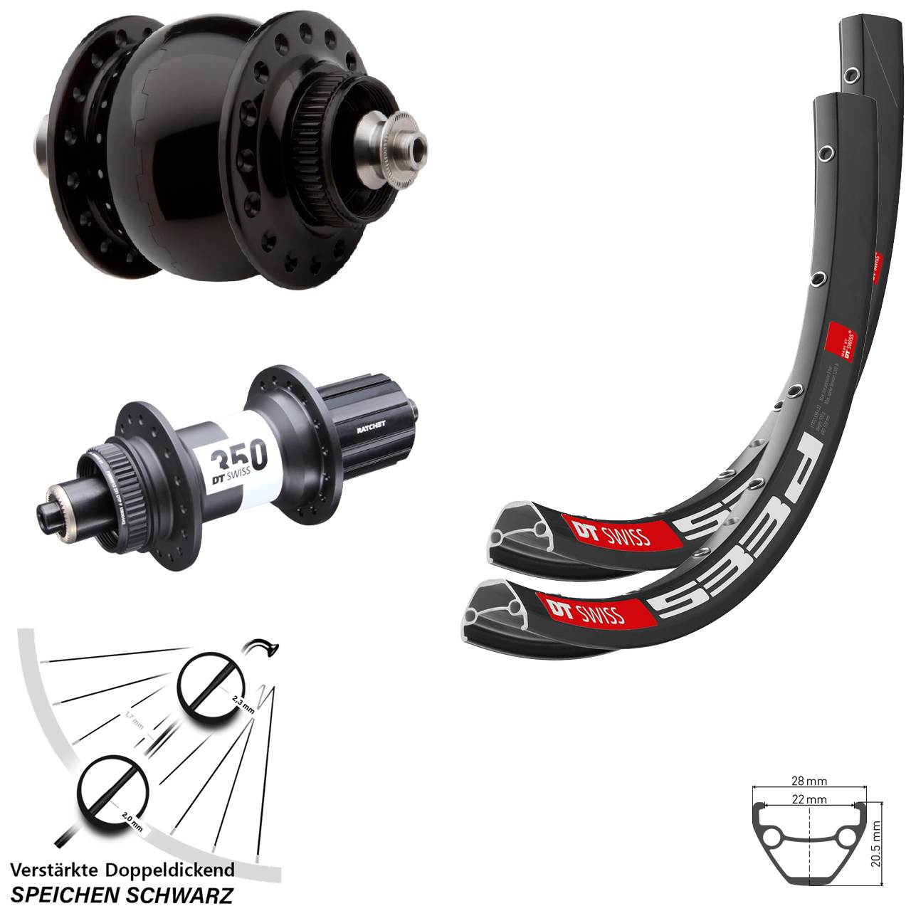Laufrad-Satz für Schnellspanner 28 Zoll DT Swiss 533 D-350 SONdelux 8-11 fach HG