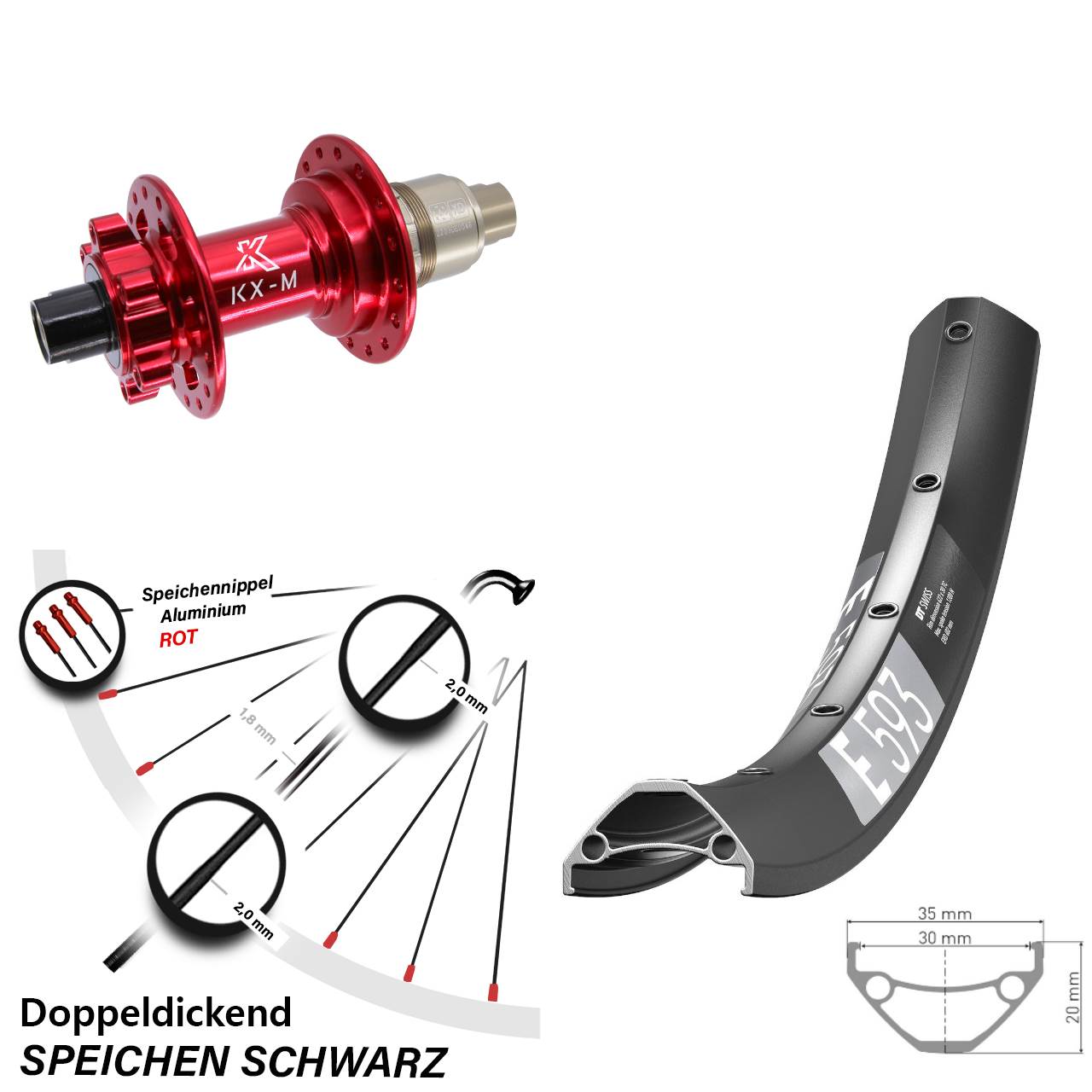 DT Swiss E593 27,5 Zoll Hinterrad KX-M XD 12x142