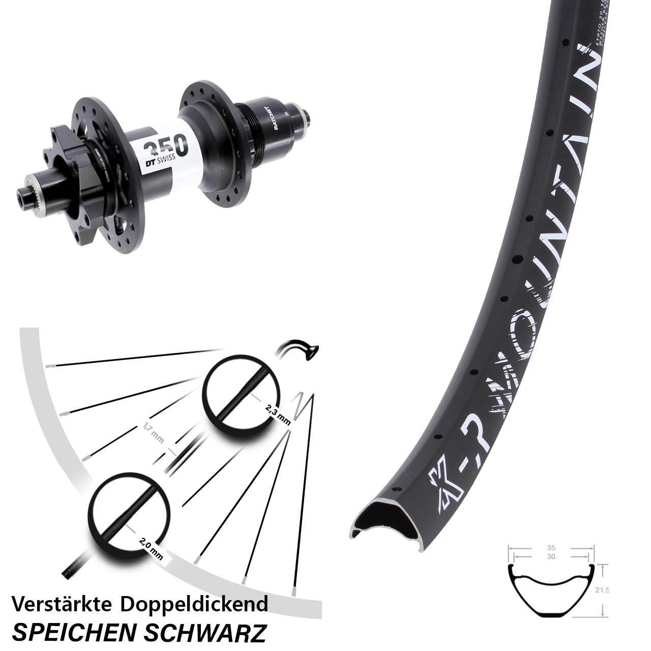 29 Zoll KX-R Mountain DT Swiss 350 6-Loch Hinterrad für Schnellspanner SRAM XD