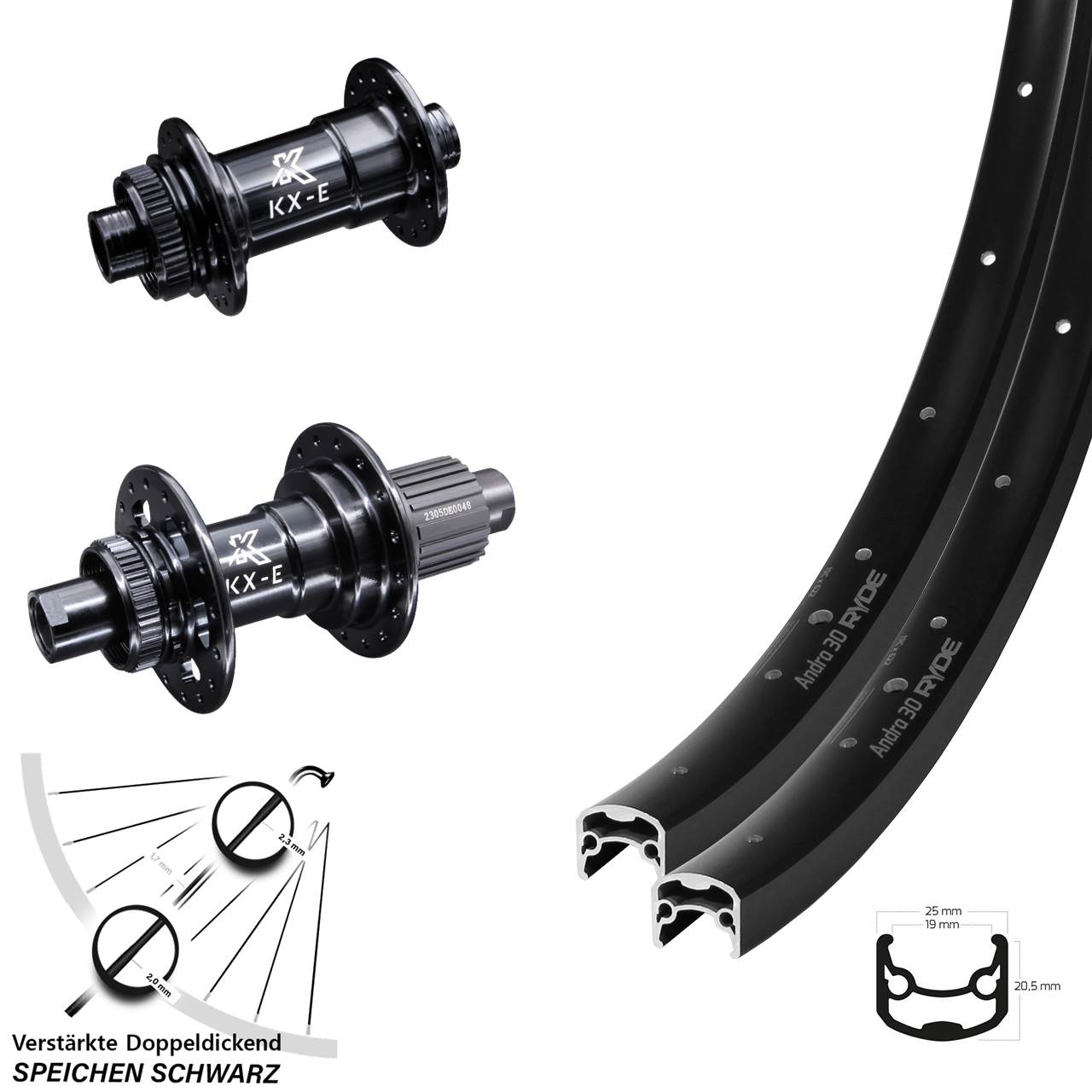 Laufradsatz 28 Zoll Ryde Andra 30 Disc Centerlock 15x100/12x142 KX-E Micro Spline