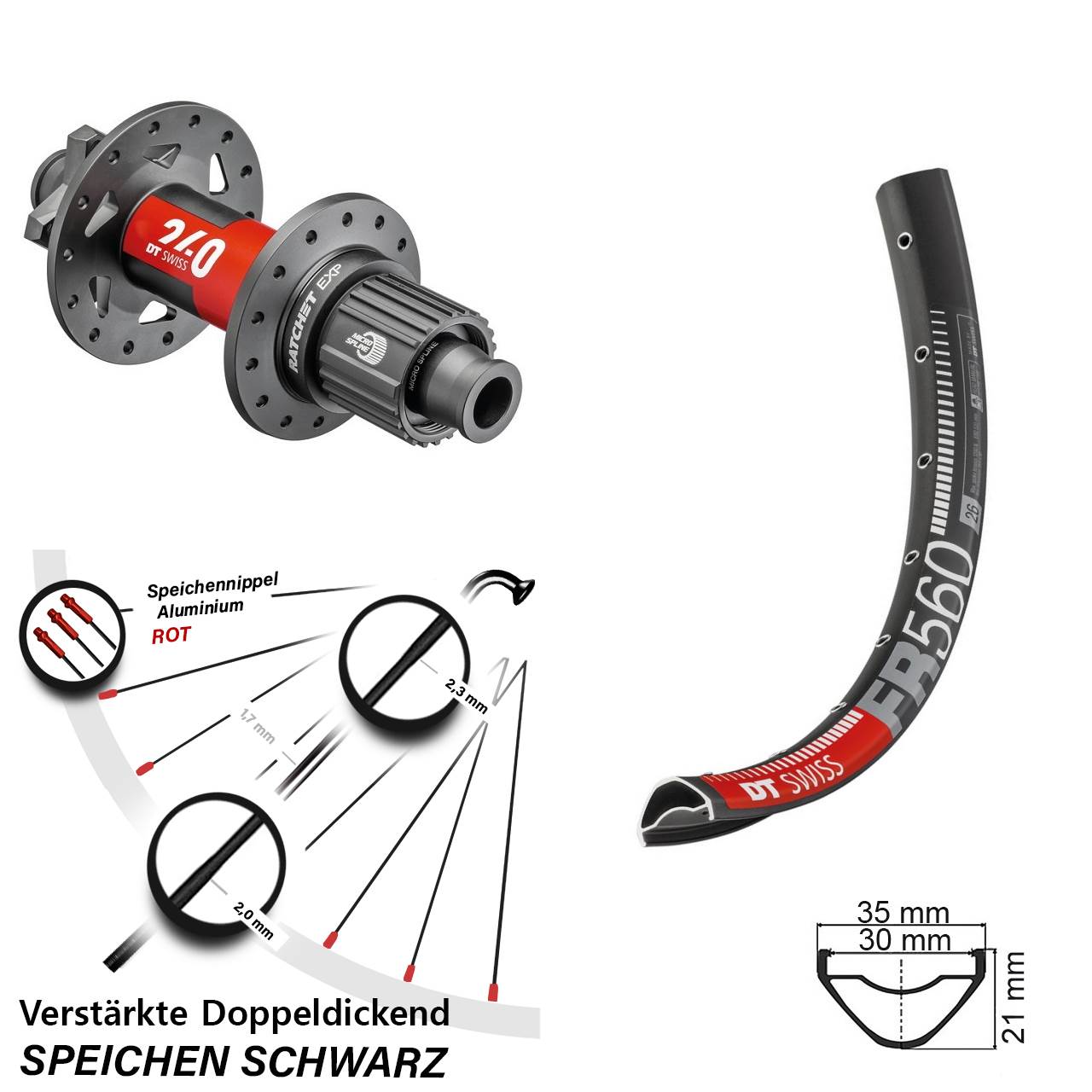 Disc Laufrad 26 Zoll DT Swiss FR 560 DT Swiss 240 Shimano Micro Spline 12x148 Boost