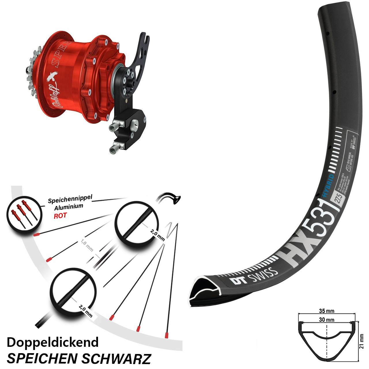 29 Zoll DT Swiss HX 531 Rohloff Speedhub 500/14 CC DB PM rot