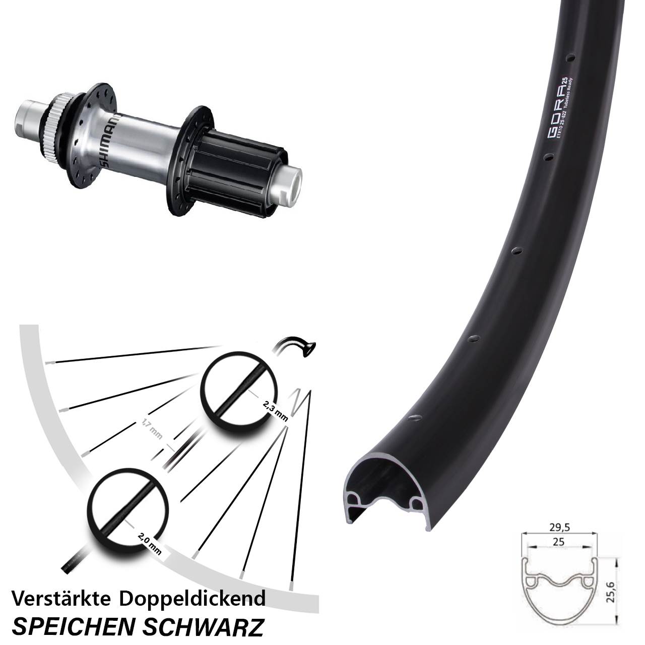 Hinterrad Centerlock 29 Zoll Gora 25 Shimano FH-RS770 8-12 fach HG 12x142