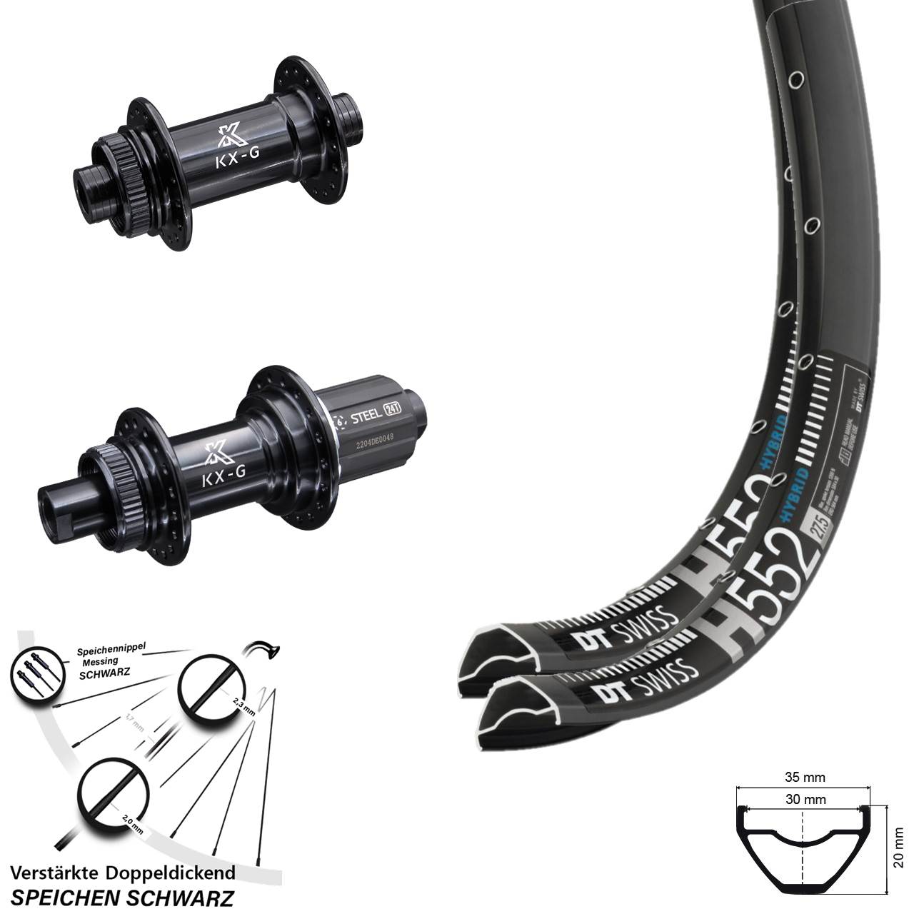 29 Zoll DT Swiss H552 KX-GS verstärkt Laufradsatz Centerlock 15x100 12x142 8-12 fach HG