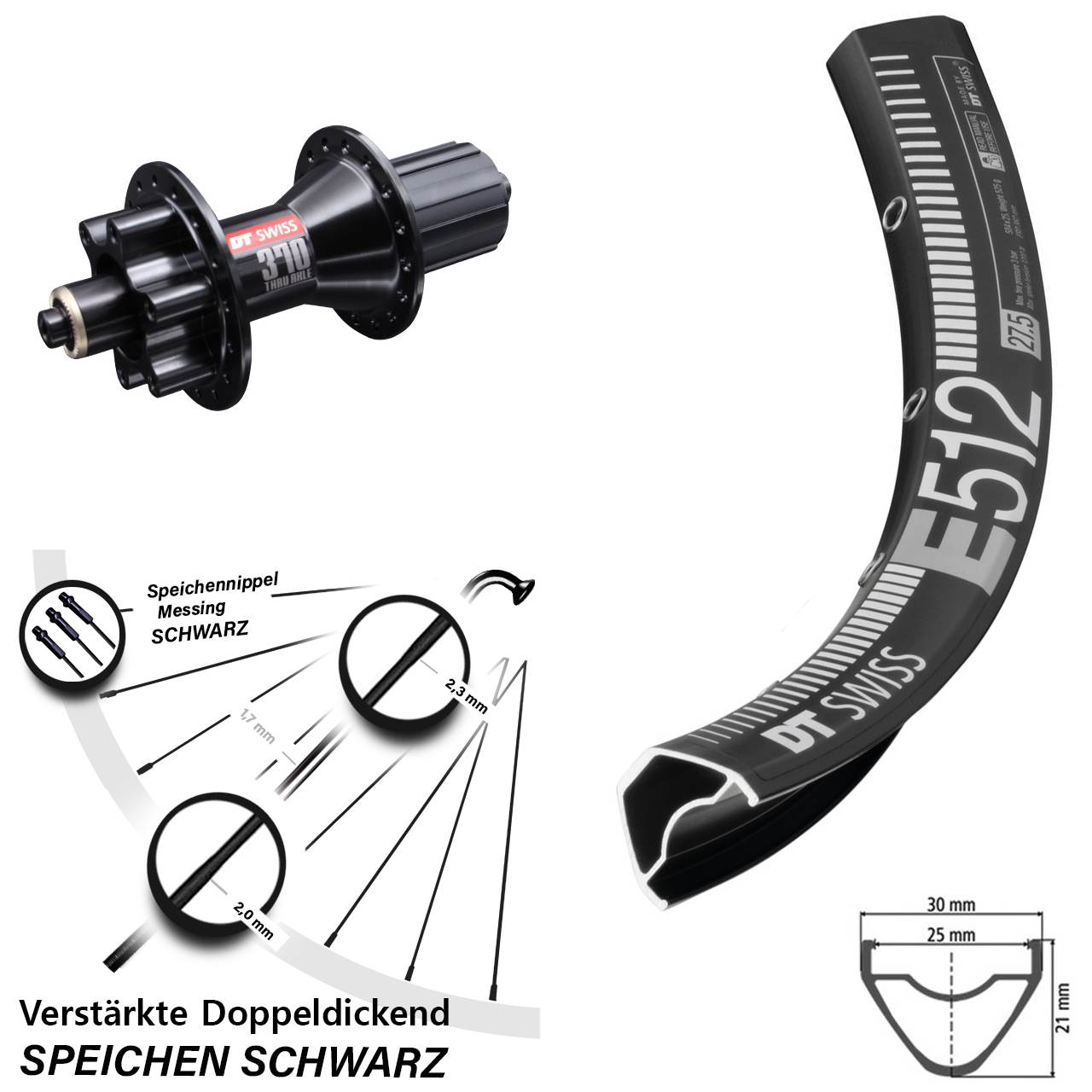 29 Zoll DT Swiss E 512 DT Swiss 370 6-Loch Hinterrad für Schnellspanner 8-11 fach HG