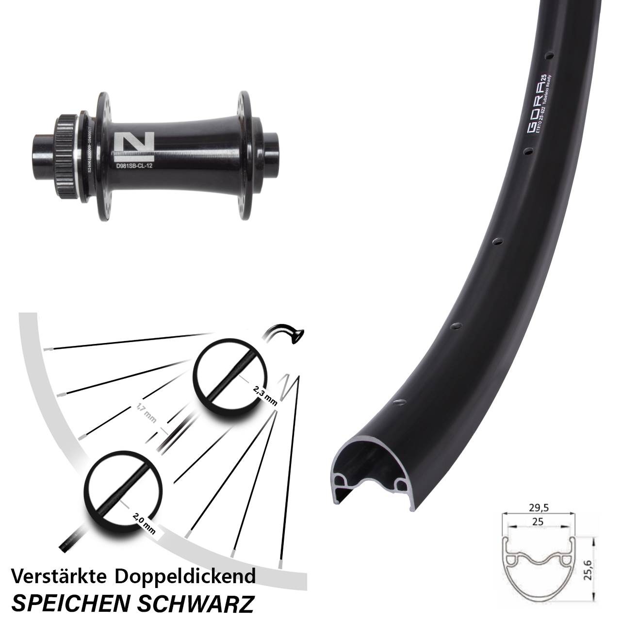 Vorderrad Centerlock 12x100 28-29 Zoll Gora 25 Novatec D981