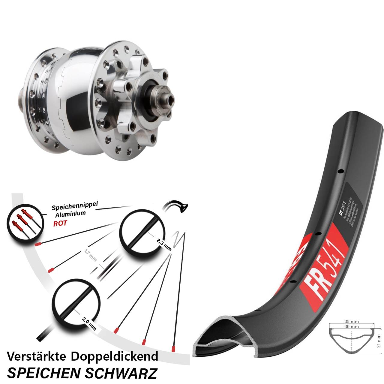 Disc Laufrad mit Nabendynamo 29 Zoll DT Swiss FR 541 SON 28 poliert QR