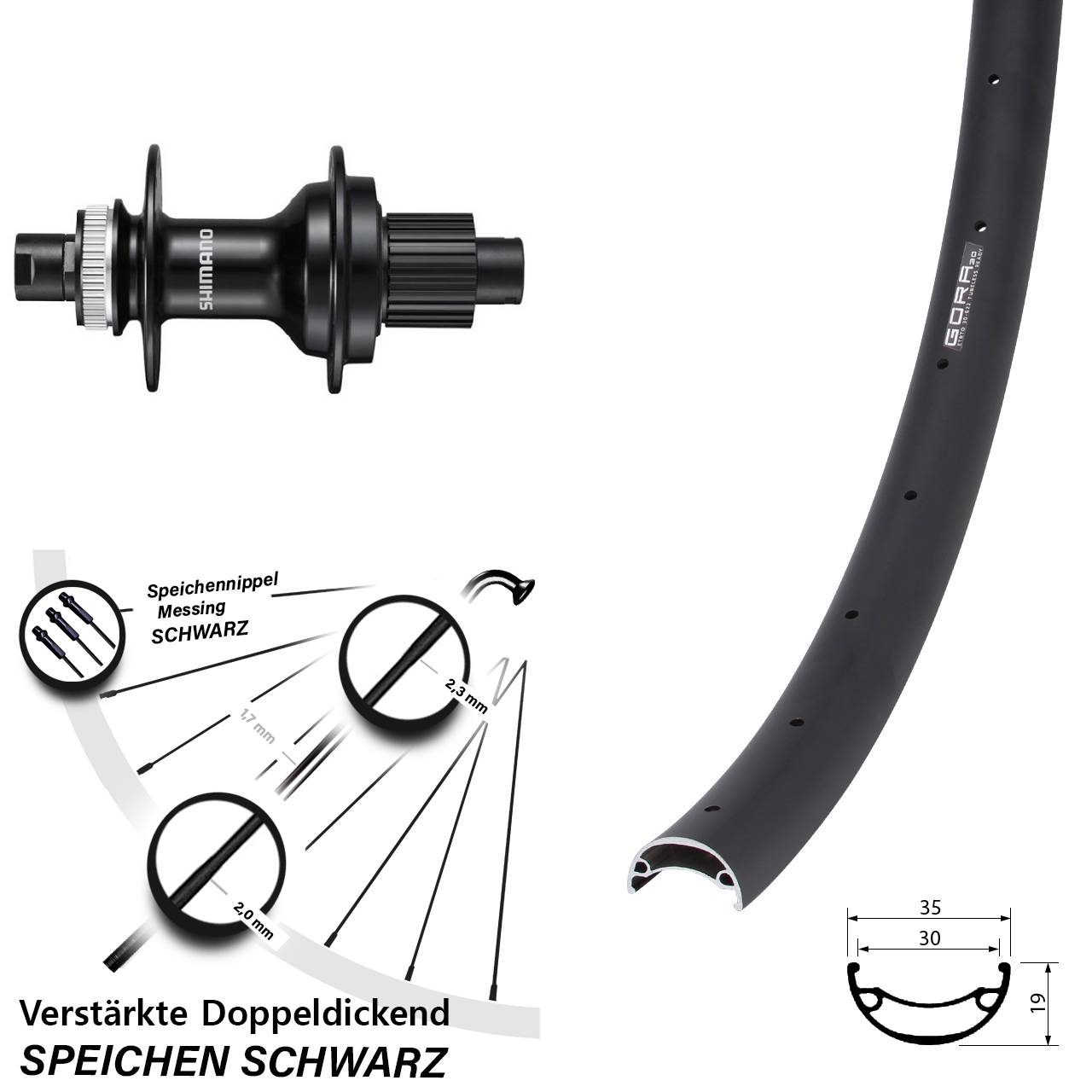 Hinterrad Centerlock 12x142 29 Zoll Gora 30 Shimano FH-MT510 Micro Spline
