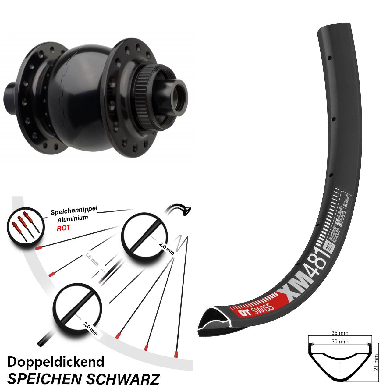 Vorderes Rad 29 Zoll Nabendynamo SON 28-15 Boost Centerlock 15x110 mm DT Swiss XM 481