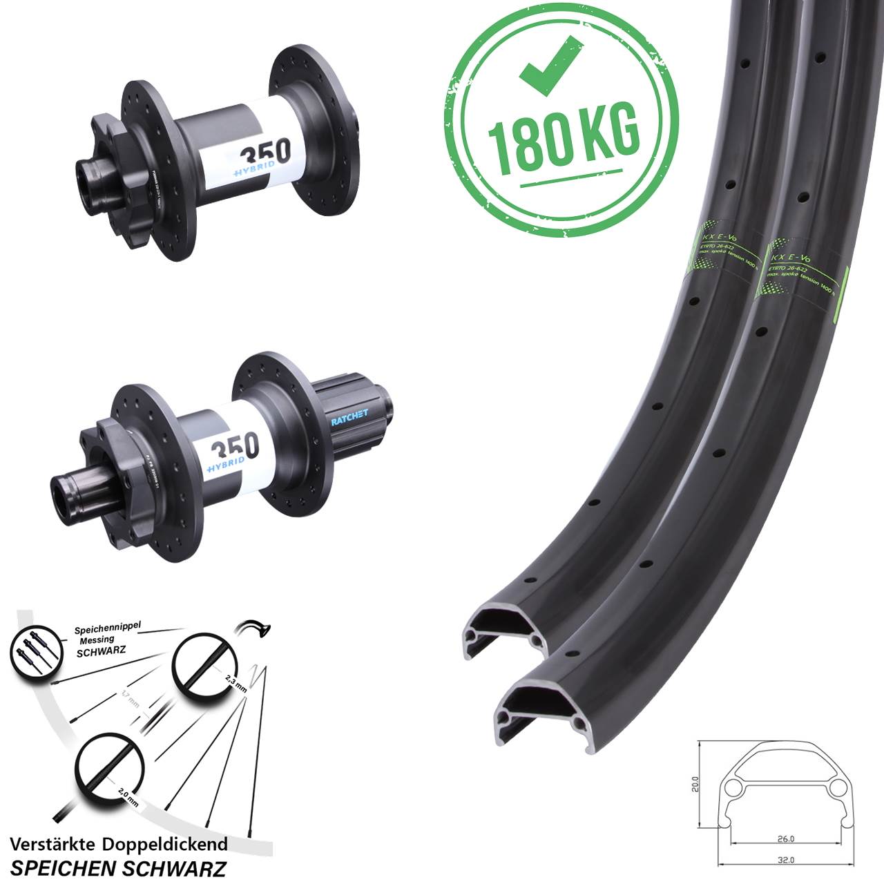 20/27,5 Zoll KX Evo DT Swiss 350 Hybrid Disc Laufradsatz 15x110 12x148 8-11 fach HG