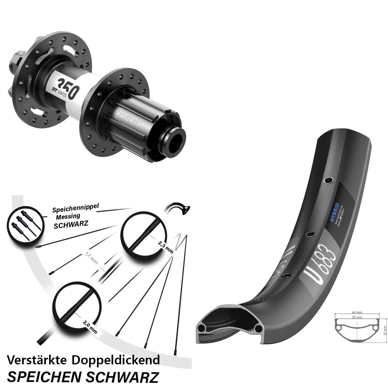 Hinterrad 6-Loch 27,5 Zoll DT Swiss U683 350 8-11 fach HG 12x157
