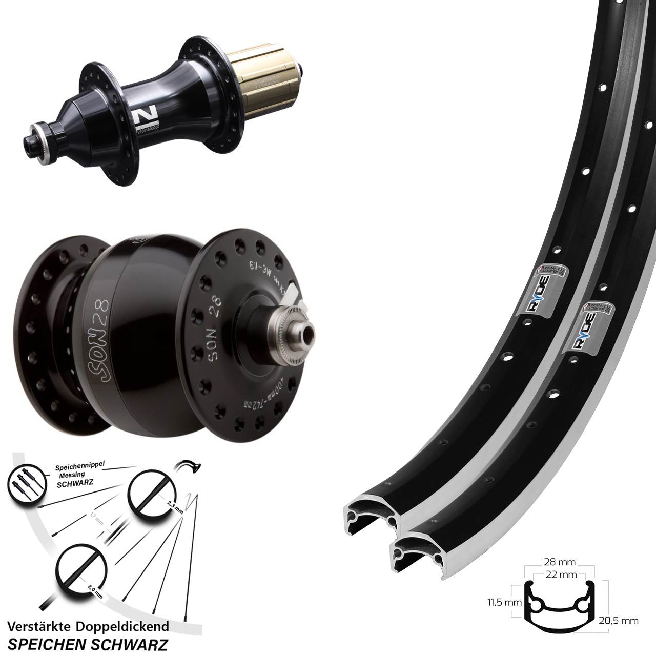27,5 Zoll Ryde Andra 35 Novatec F162SB SON 28 Laufradsatz QR 8-12 fach HG