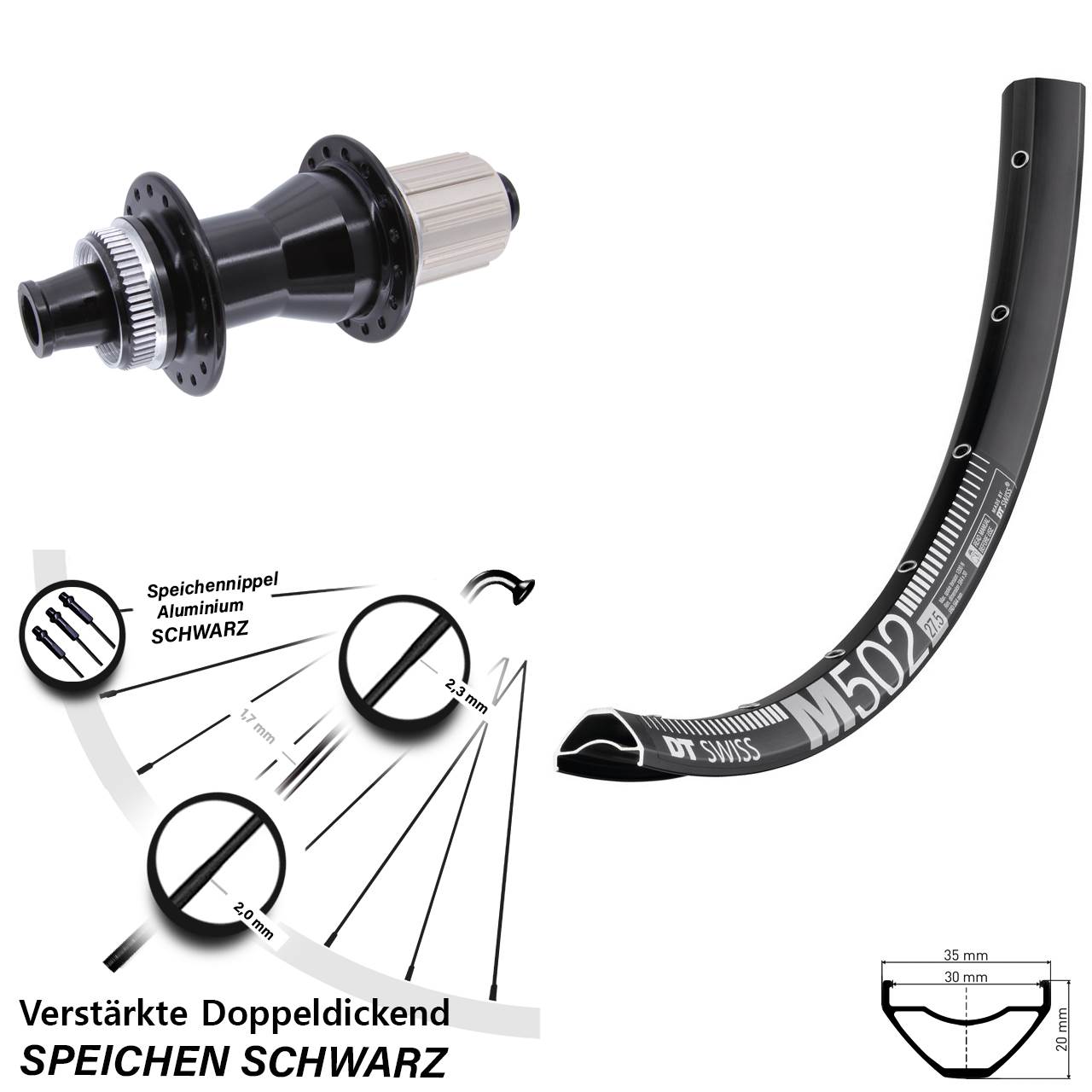 27,5 Zoll DT Swiss M 502 Novatec CL142 Centerlock Hinterrad 12x142 8-12 fach HG