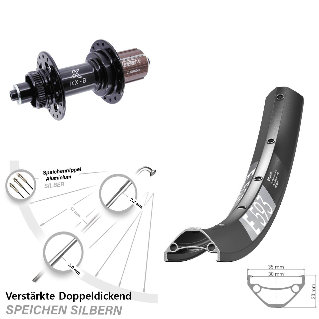Disc Laufrad 29 Zoll DT Swiss E593 KX-B 8-12 fach HG QR Boost