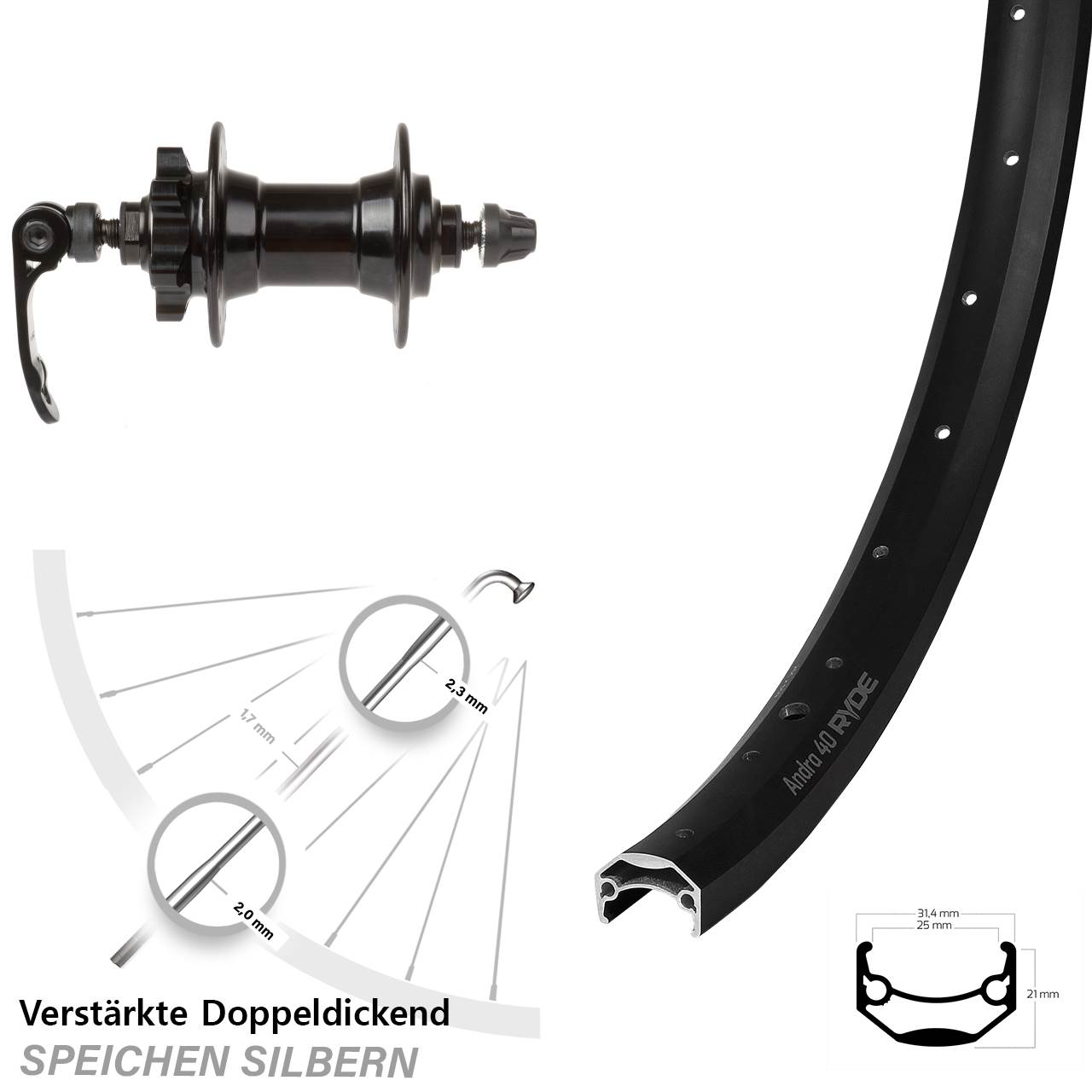 Ryde Andra 40 Disc Novatec 20 Zoll 6-Loch Vorderrad QR