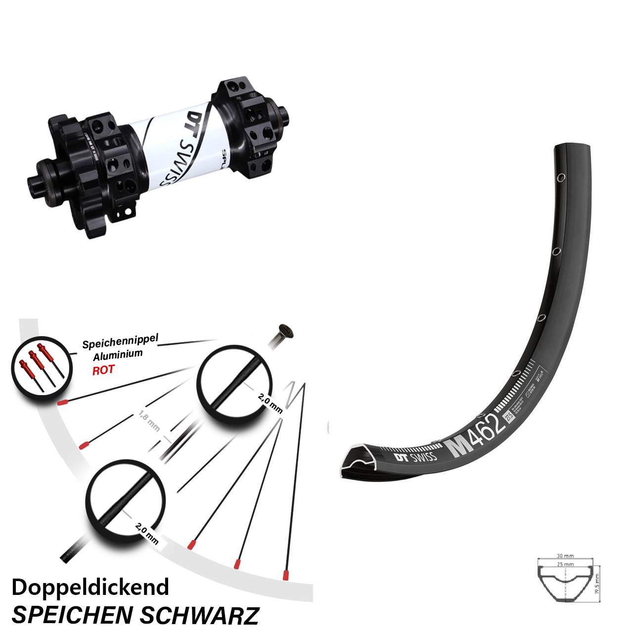 Vorderrad 29 Zoll DT Swiss M 462 Disc Nabe Straightpull X1900 6-Loch 5x100 mm